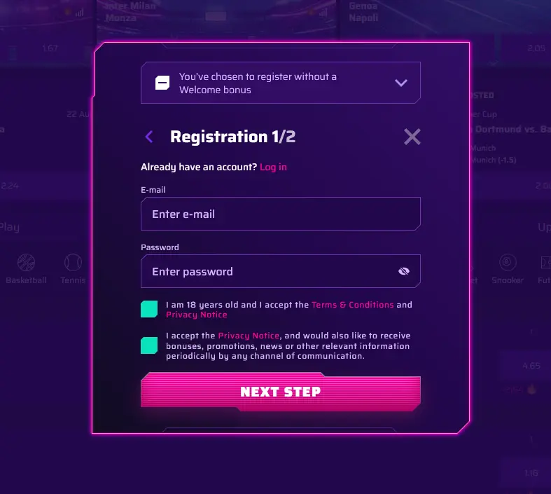 Roby Casino registration form with AUD account currency selection