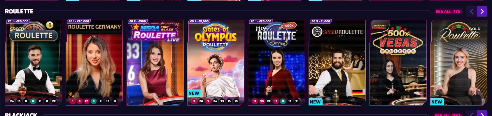 Roby Casino live roulette table with Gold Saloon Roulette and VIP Auto Roulette