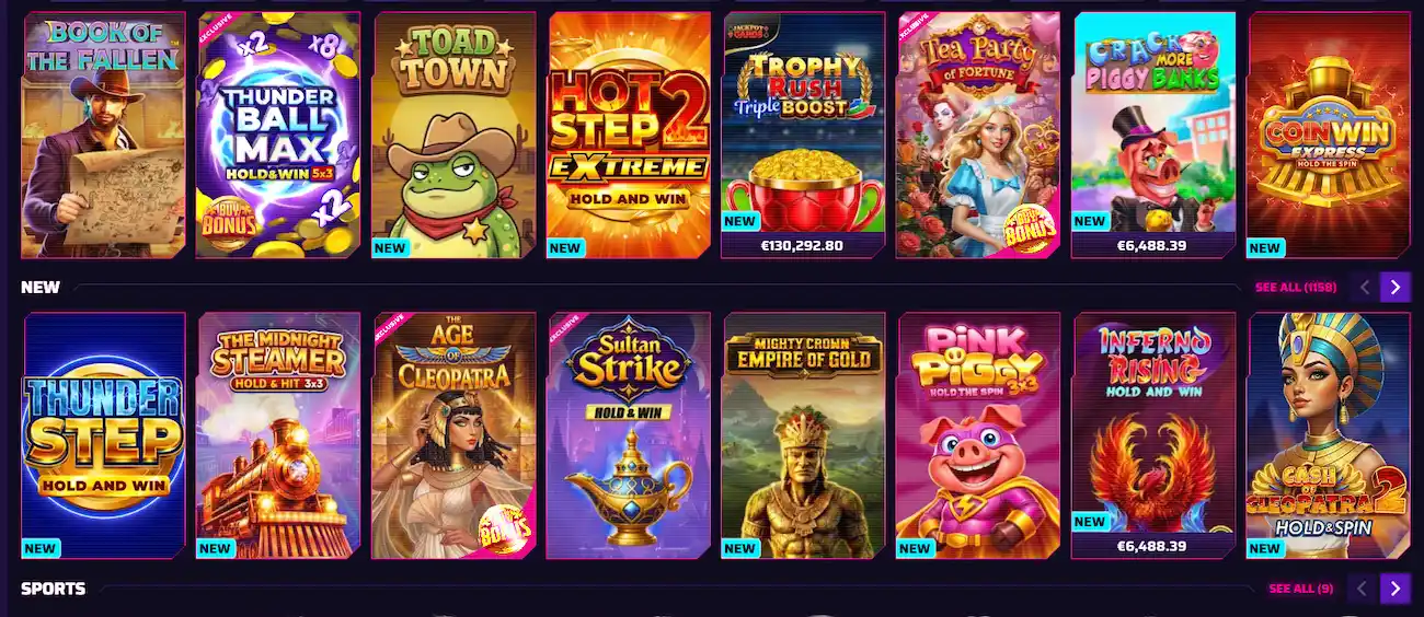 Roby Casino pokies lobby with Pragmatic Play and Hacksaw Gaming titles